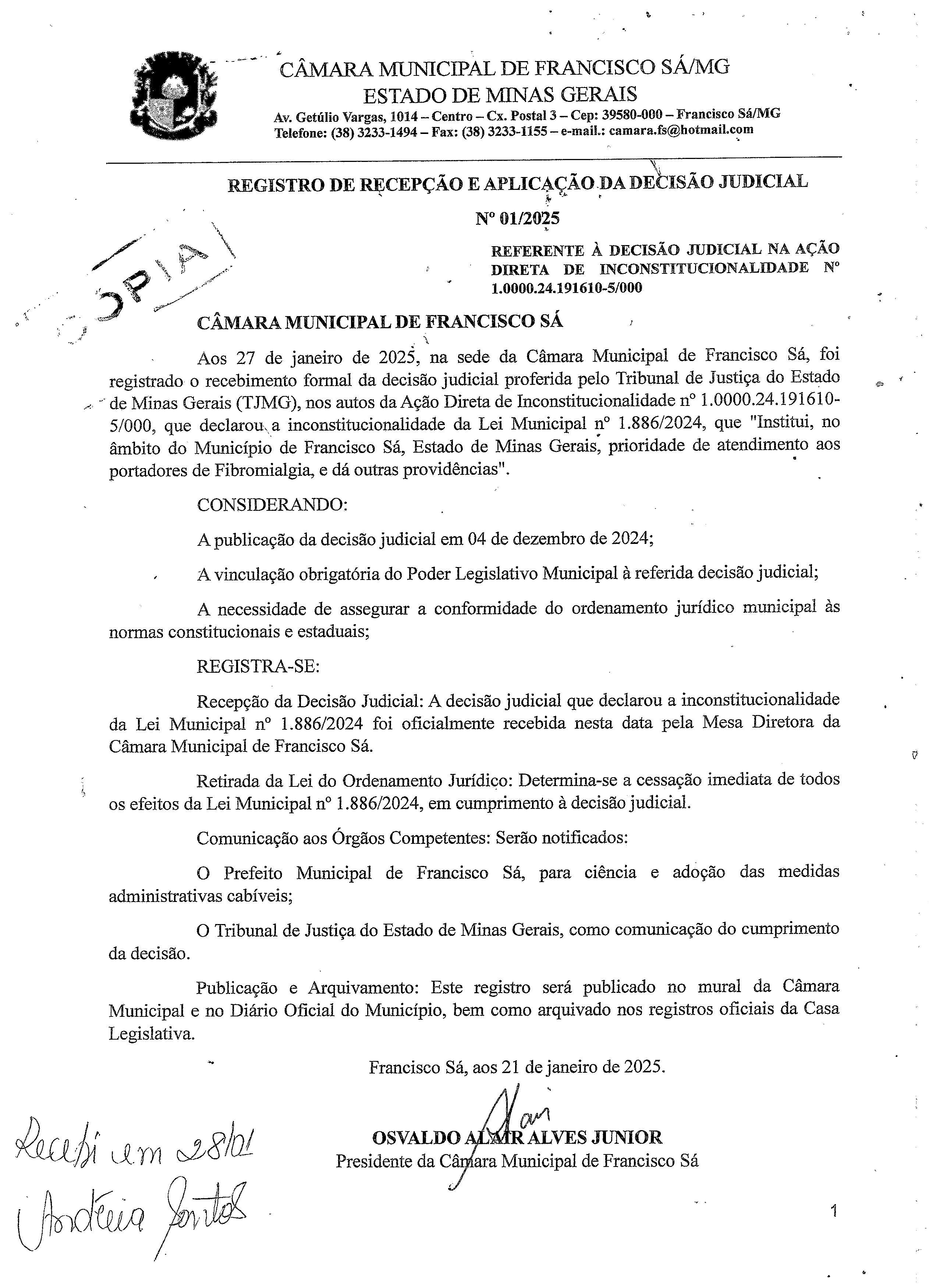 [DECISÃO JUDICIAL] Lei Municipal n.º 1.886, de 20 de Março de 2024