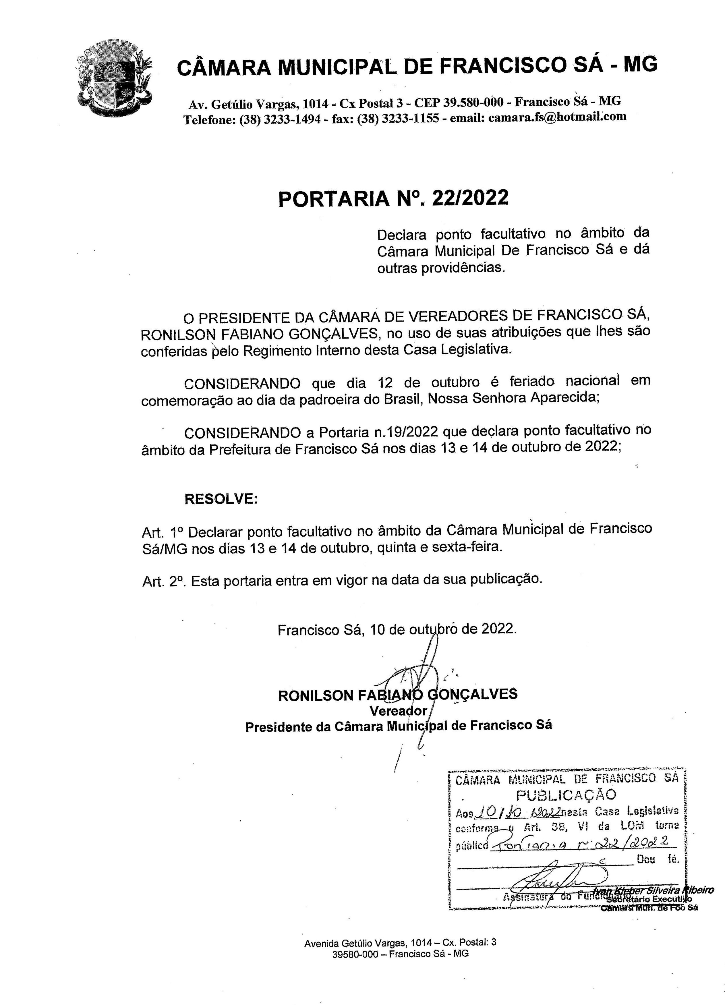 Portaria nº 022/2022