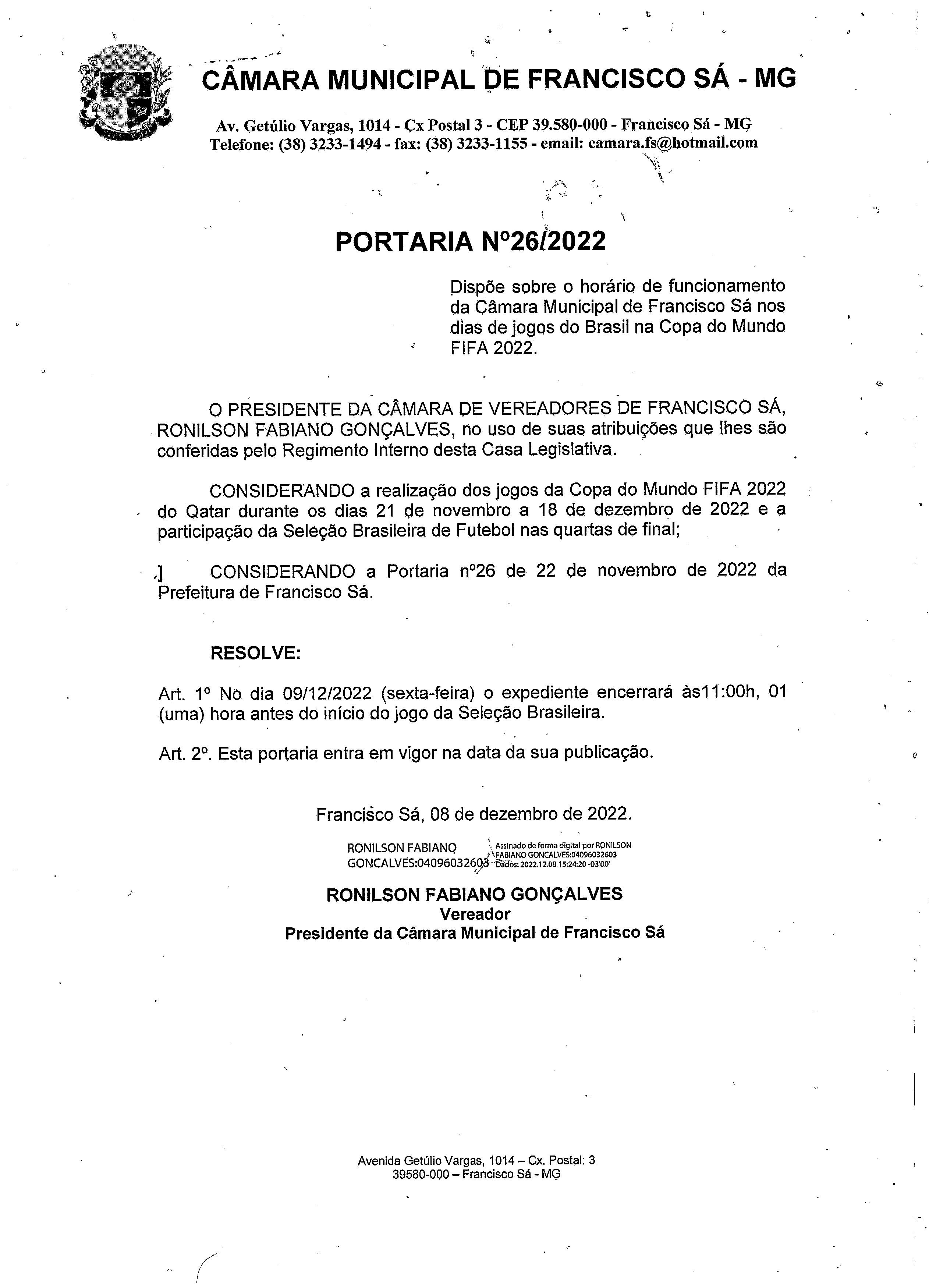 Portaria nº 026/2022