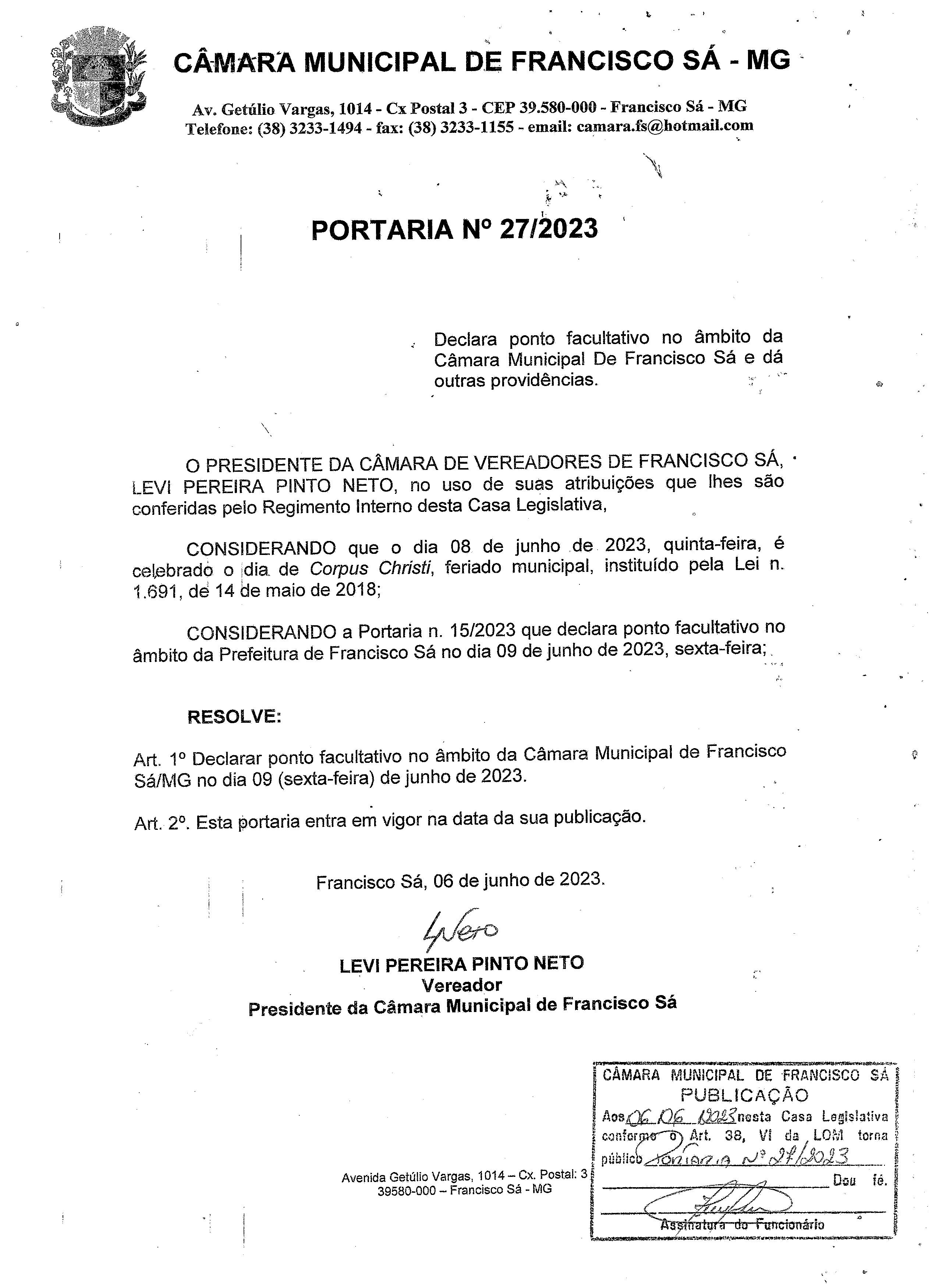 Portaria Nº 027/2023