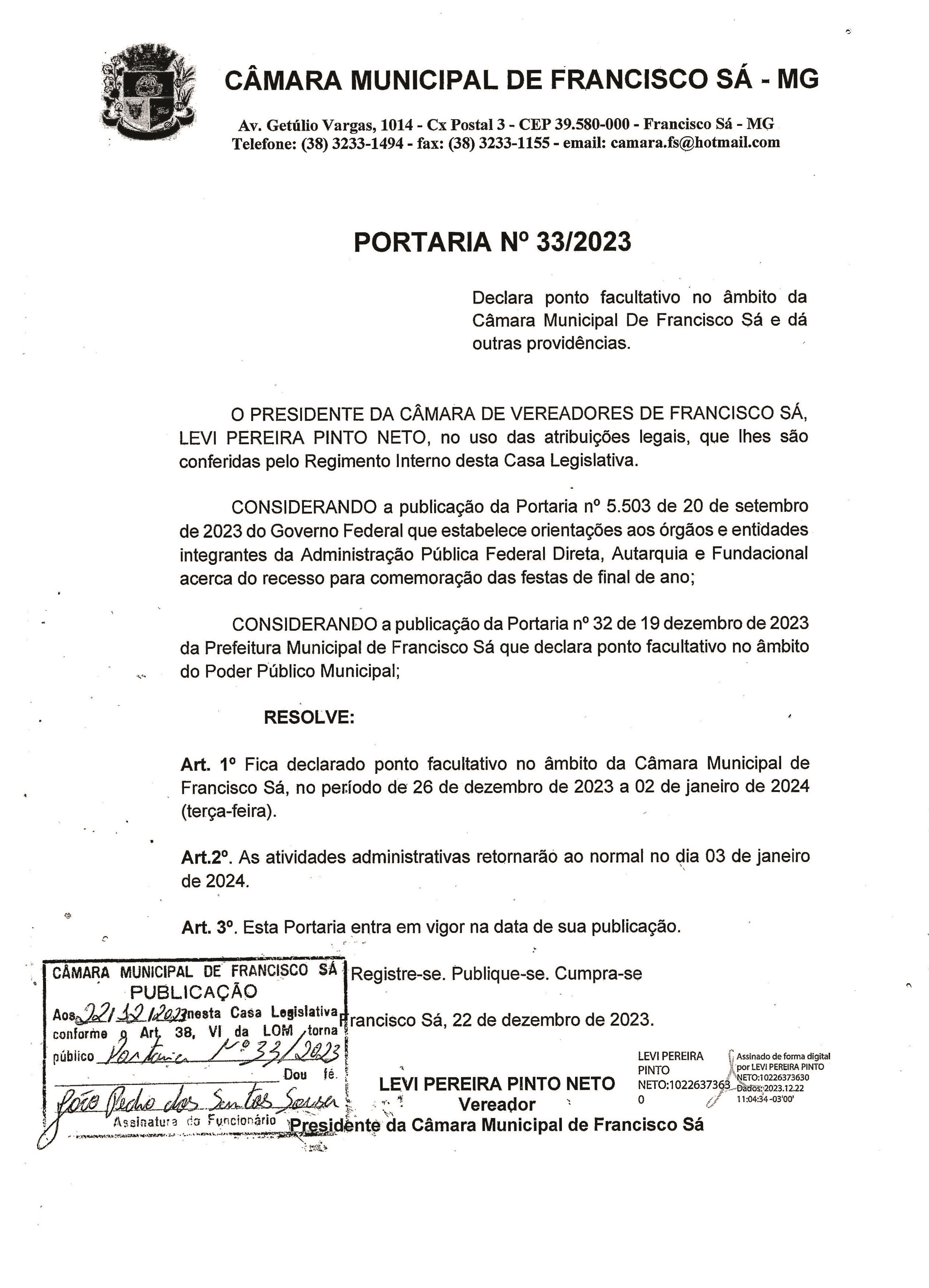 Portaria Nº 033/2023