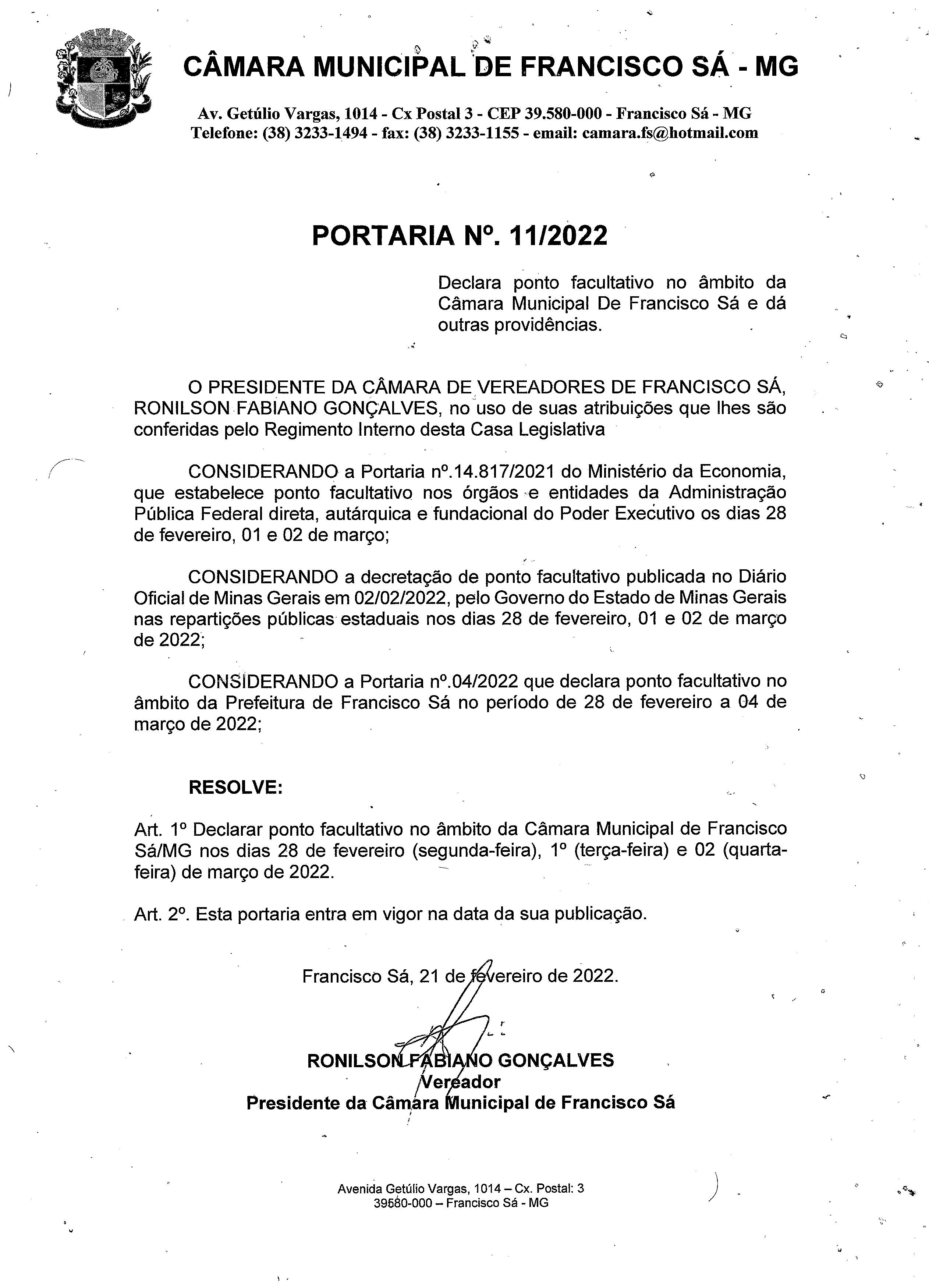 Portaria nº 11/2022