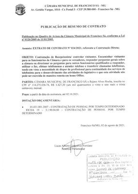 Extrato CTR N.º 024/2021 (Direta - Telefonista/Recepcionista)