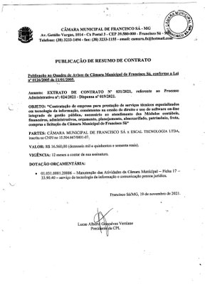 Extrato CTR N.º 031/2021 (PL 024/2021 Disp. 019/2021 - Cessão de Direito de Uso de Software On-line)