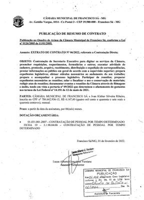 Extrato CTR N.º 006/2022 (Direta - Secretário Executivo)