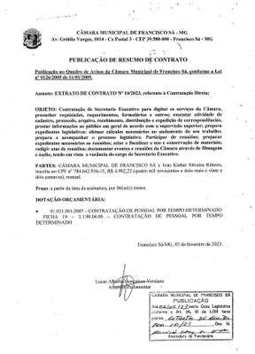 Extrato CTR N.º 010/2023 (Direta - Secretário Executivo)