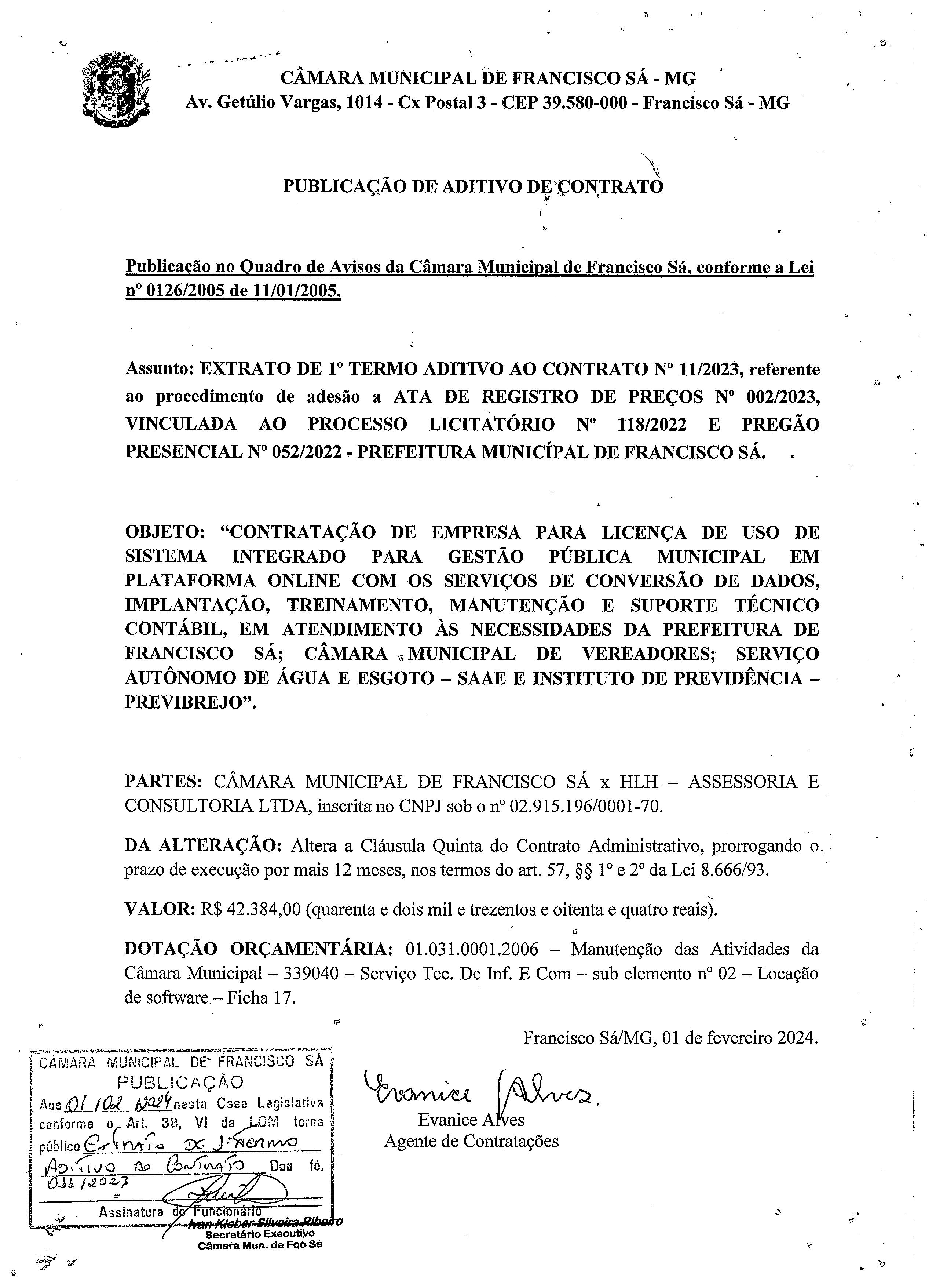 Extrato ADT N.º 001 CTR N.º 011/2023 ARP 002/2023 (PL 118/2022 PP 052/2022 - Cessão de Direito de Uso de Software On-line)